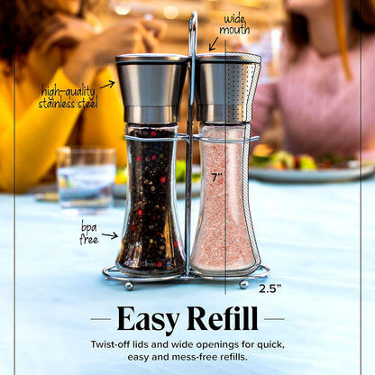 Willow & Everett Stainless Steel Salt and Pepper Grinder Set, 2 Count, Pack of 1 (Used)