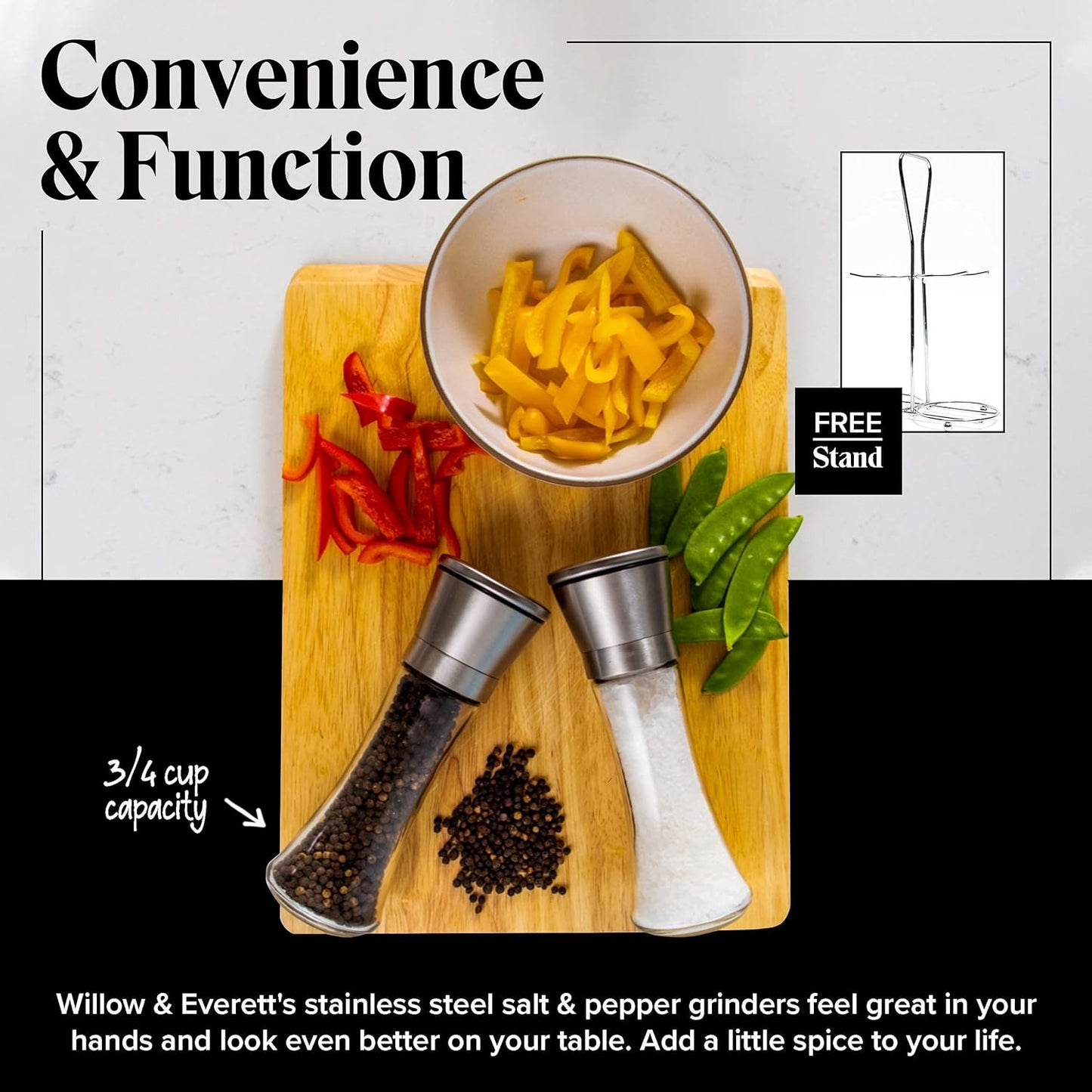 Willow & Everett Stainless Steel Salt and Pepper Grinder Set, 2 Count, Pack of 1 (Used)