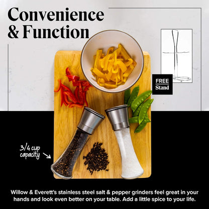 Willow & Everett Stainless Steel Salt and Pepper Grinder Set, 2 Count, Pack of 1 (Used)