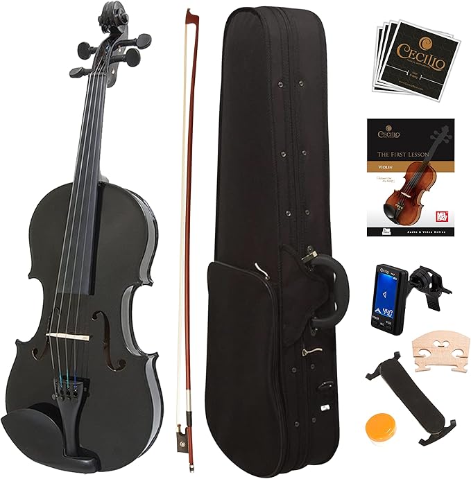 Mendini By Cecilio Violin For Kids & Adults, 4/4 MV Metallic Violins - Black-- (Used)