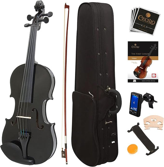 Mendini By Cecilio Violin For Kids & Adults, 4/4 MV Metallic Violins - Black-- (Used)