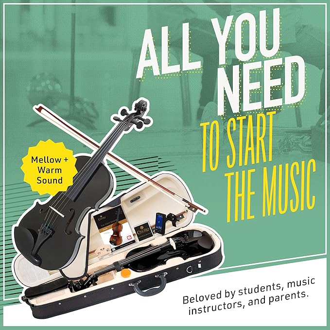 Mendini By Cecilio Violin For Kids & Adults, 4/4 MV Metallic Violins - Black-- (Used)