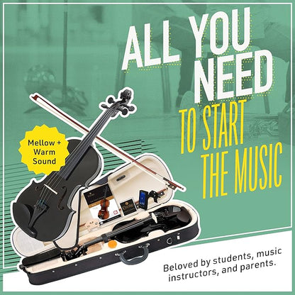 Mendini By Cecilio Violin For Kids & Adults, 4/4 MV Metallic Violins - Black-- (Used)