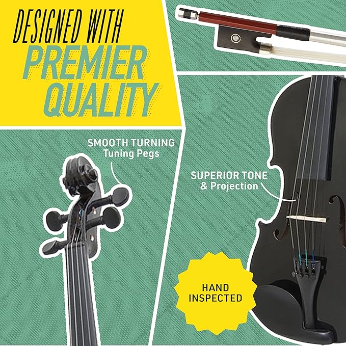 Mendini By Cecilio Violin For Kids & Adults, 4/4 MV Metallic Violins - Black-- (Used)