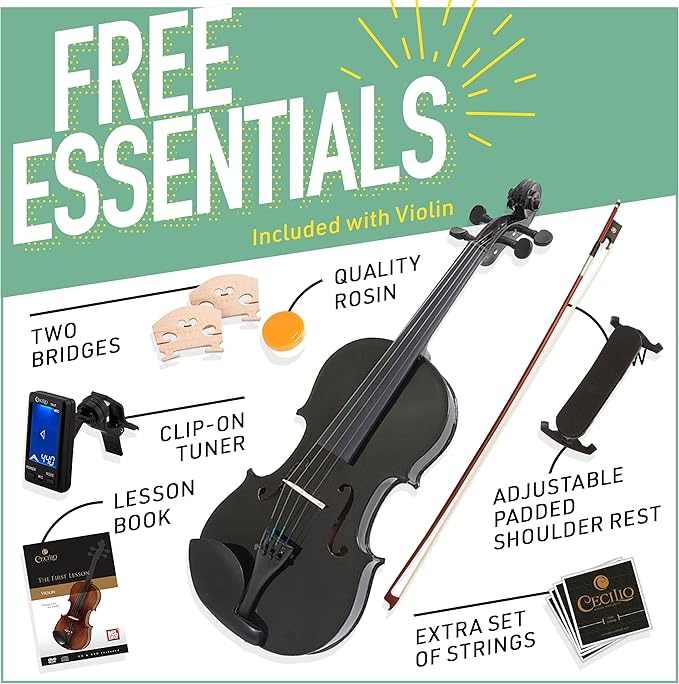 Mendini By Cecilio Violin For Kids & Adults, 4/4 MV Metallic Violins - Black-- (Used)