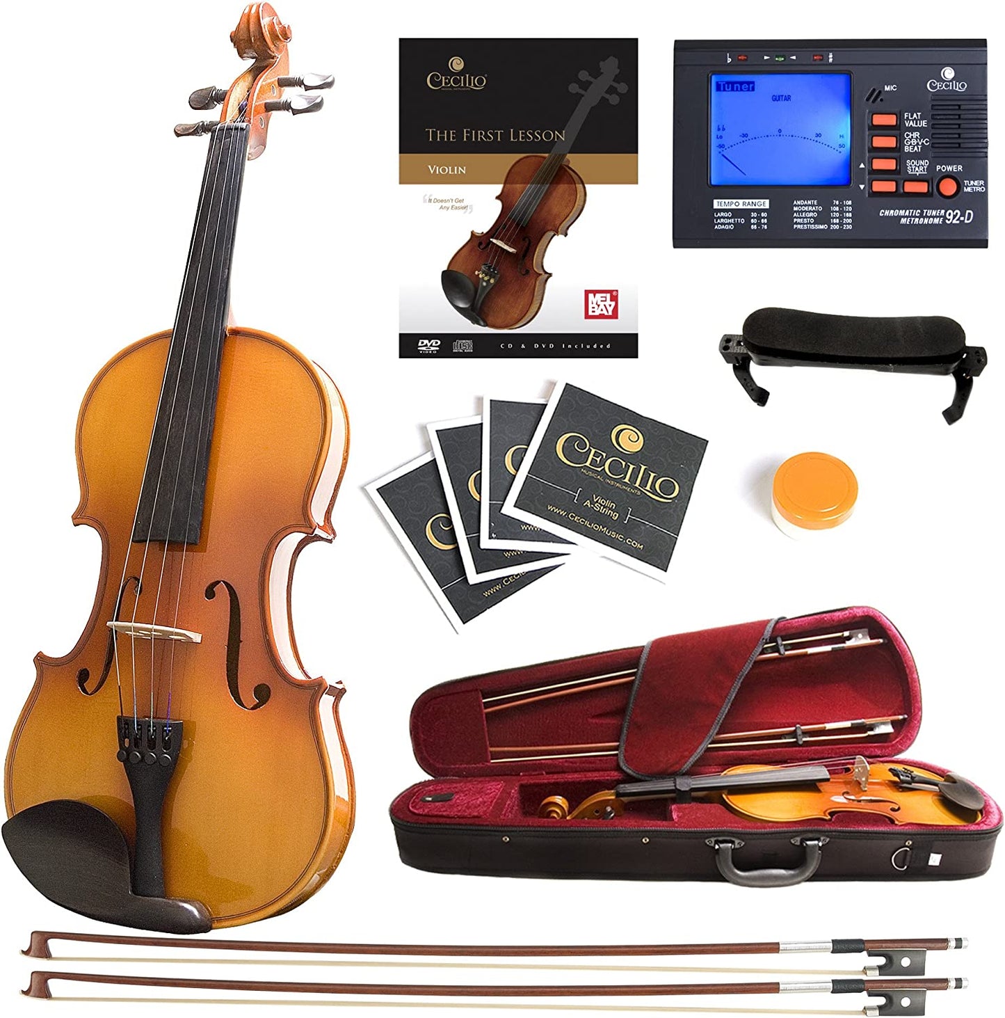 Mendini by Cecilio Violin MV400 Size 4/4 Acoustic Violin, Varnish (Like New)
