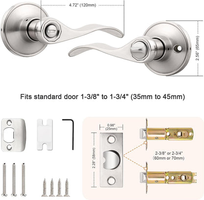 Probrico DL12061SNBK Wave Style Privacy Bed Bath Door Levers with Keyless Lock (Used)