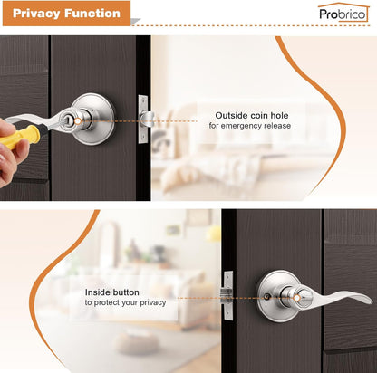 Probrico DL12061SNBK Wave Style Privacy Bed Bath Door Levers with Keyless Lock (Used)