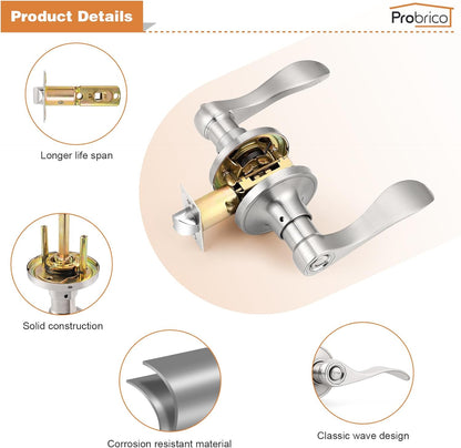 Probrico DL12061SNBK Wave Style Privacy Bed Bath Door Levers with Keyless Lock (Used)