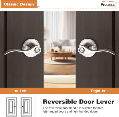 Probrico DL12061SNBK Wave Style Privacy Bed Bath Door Levers with Keyless Lock (Used)