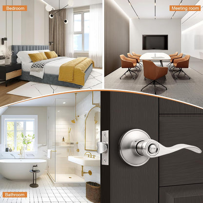 Probrico DL12061SNBK Wave Style Privacy Bed Bath Door Levers with Keyless Lock (Used)