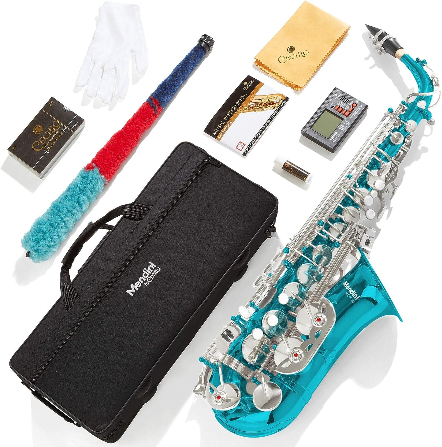 Mendini By Cecilio Eb Alto Saxophone w/Tuner, Mouthpiece & 10 Reeds - Sky Blue (Used)