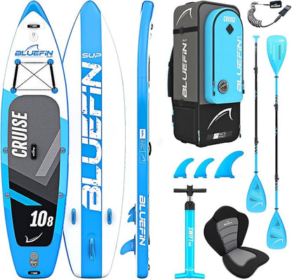 Bluefin SUP 10.8" Inflatable Stand Up Paddle Board w/ Kayak Conversion Kit, Blue (New)