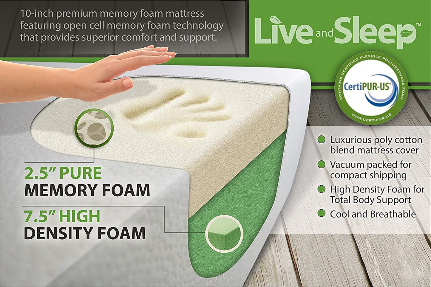 Live & Sleep 10 Inches Resort Classic Memory Foam Mattress, Full XL - White (Like New)