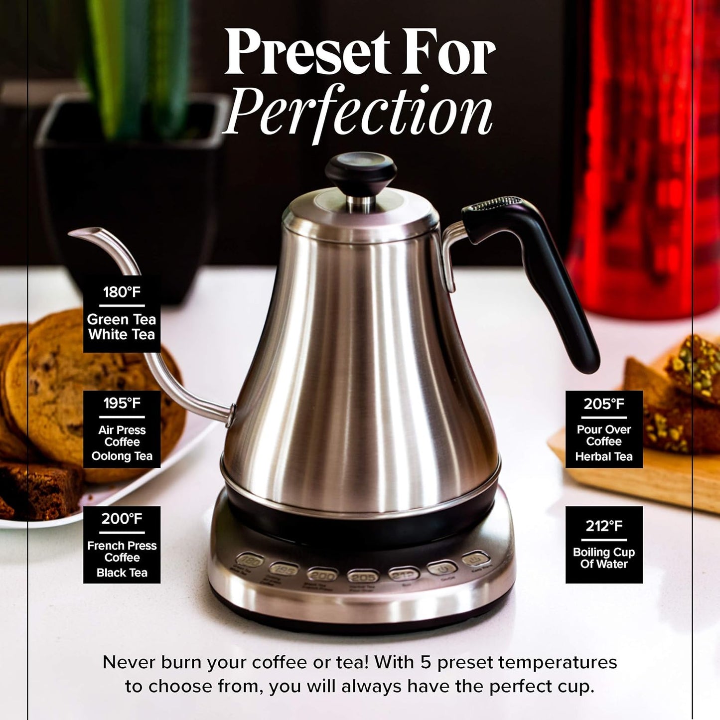 Willow & Everett Gooseneck Electric Kettle w/ Temperature Control, 1L - Silver-- (Used)
