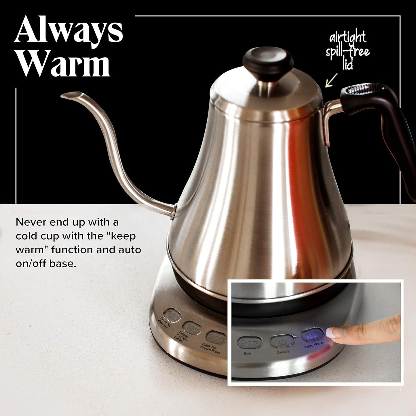 Willow & Everett Gooseneck Electric Kettle w/ Temperature Control, 1L - Silver-- (Used)