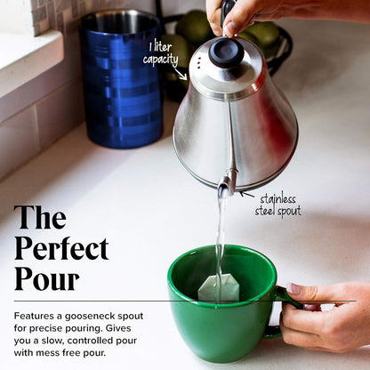 Willow & Everett Gooseneck Electric Kettle w/ Temperature Control, 1L - Silver-- (Used)