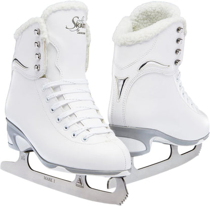Jackson Ultima SoftSkate Womens/Girls Figure Skate, Size 1 Misses - White/Fleece (Like New, Damaged Retail Box)
