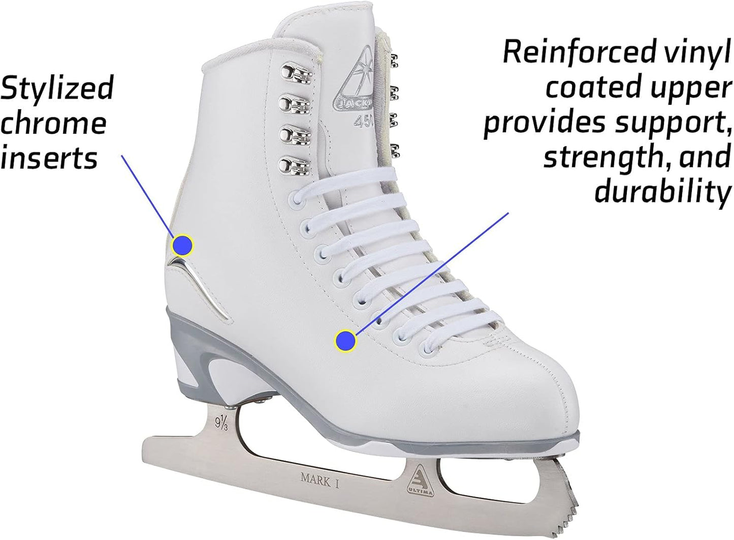 Jackson Ultima Finesse Figure Skate with Mark I Blade - White, Women's Size 11 (Like New)