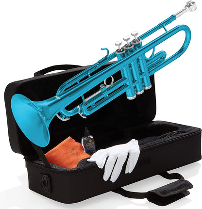 Mendini by Cecilio MTT-SB B Flat Trumpets w/Case, Cloth, Oil & Gloves - Sky Blue (Like New)