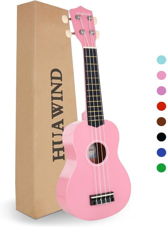 HUAWIND 21-Inch Soprano Ukulele for Beginners with 4-String Basswood, Pink (Used)
