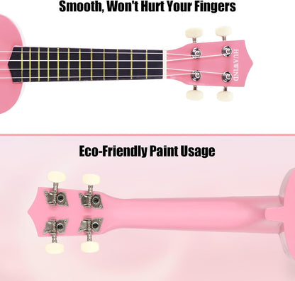 HUAWIND 21-Inch Soprano Ukulele for Beginners with 4-String Basswood, Pink (Used)
