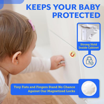 Eco-Baby 6 Pack Magnetic Cabinet Locks for Babies with 2 Keys, Baby Proofing Kit (New)