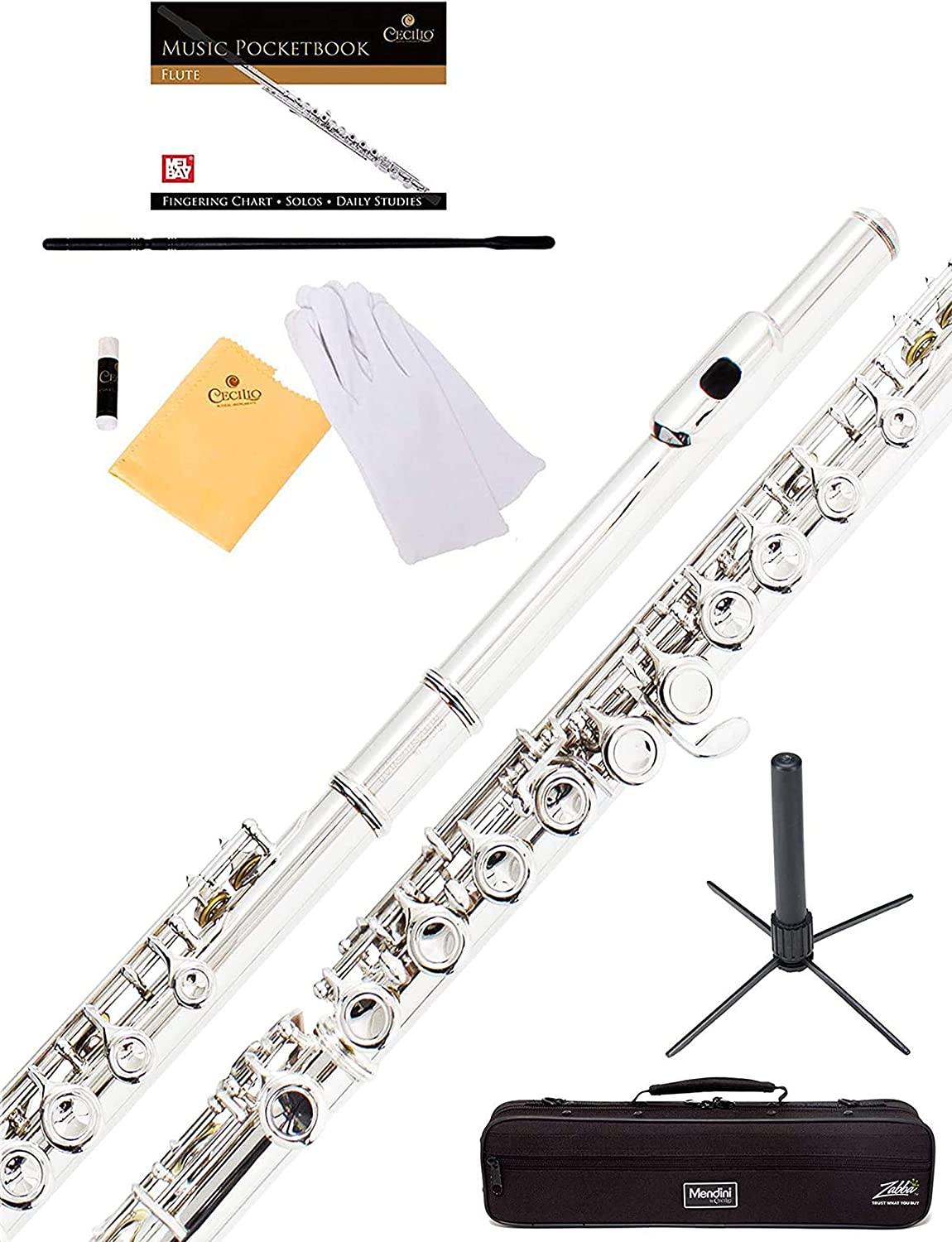 Mendini By Cecilio Closed Hole C Flute For Beginners, 16-Key Flute, Nickel- (Used, No Retail Box)