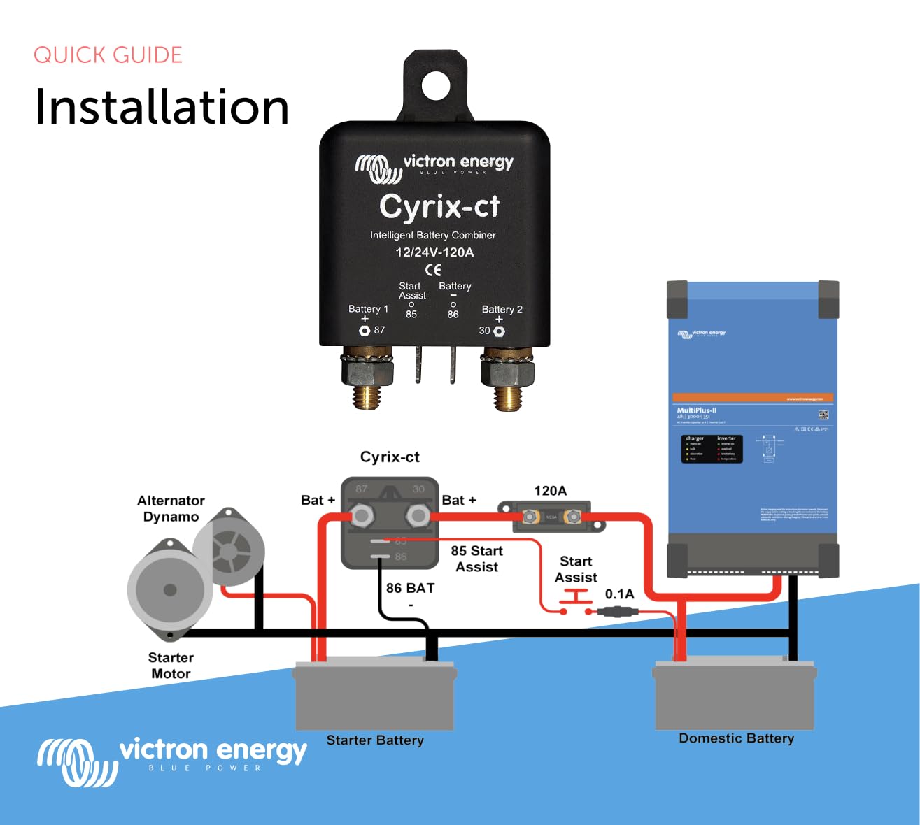 Victron Energy NT-1231 Cyrix-ct Automatic Battery Combiner, 12/24-Volt, 120 Amps (Used, No Retail Box)