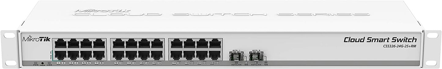 Mikrotik CSS326-24G-2S+RM 24 Port Gigabit Ethernet Switch w/Two SFP+ Port, White (Like New)