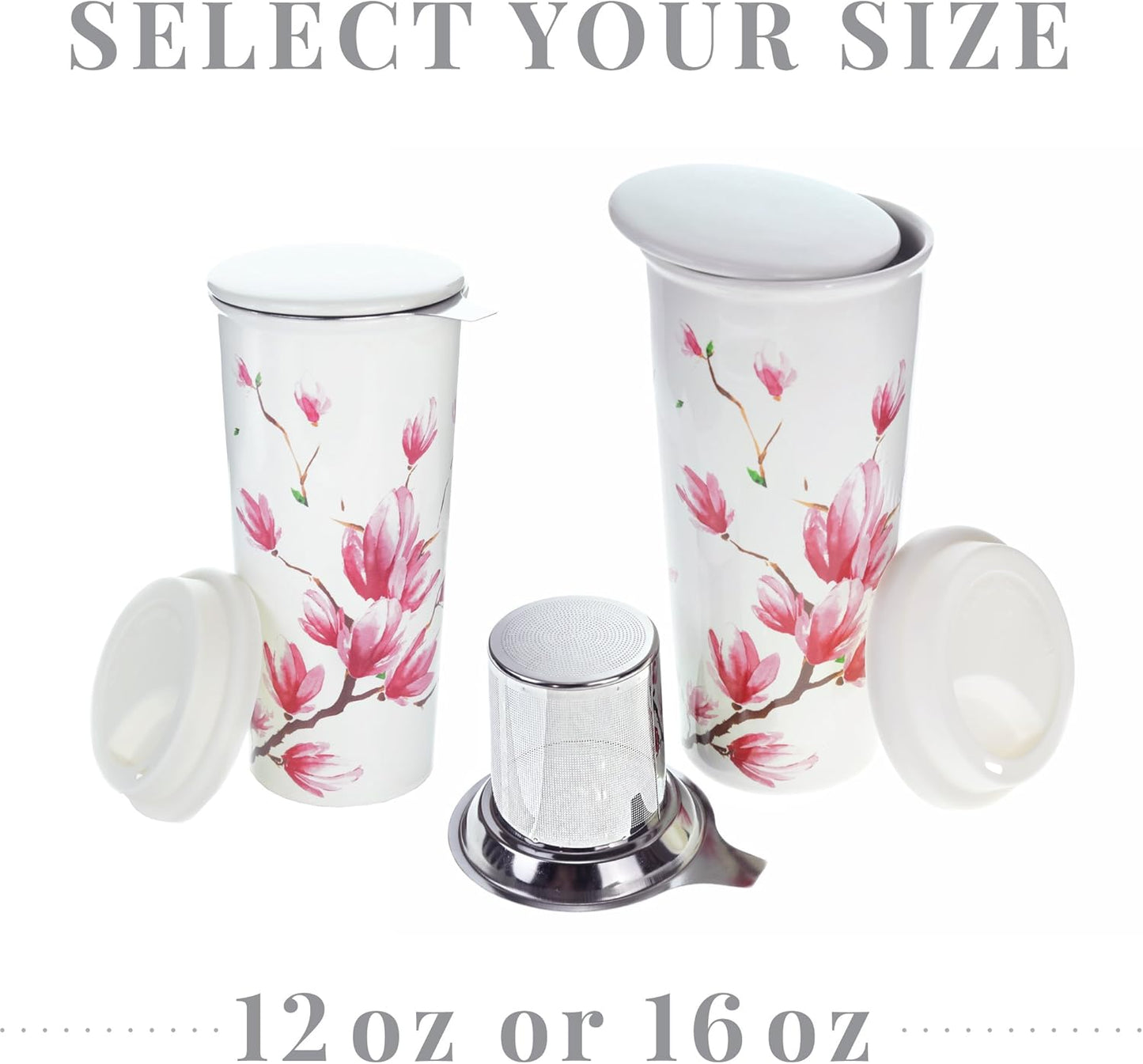 Willow & Everett Modern Double-Walled Ceramic Tea Cup for Hot Drinks, Floral (Like New)