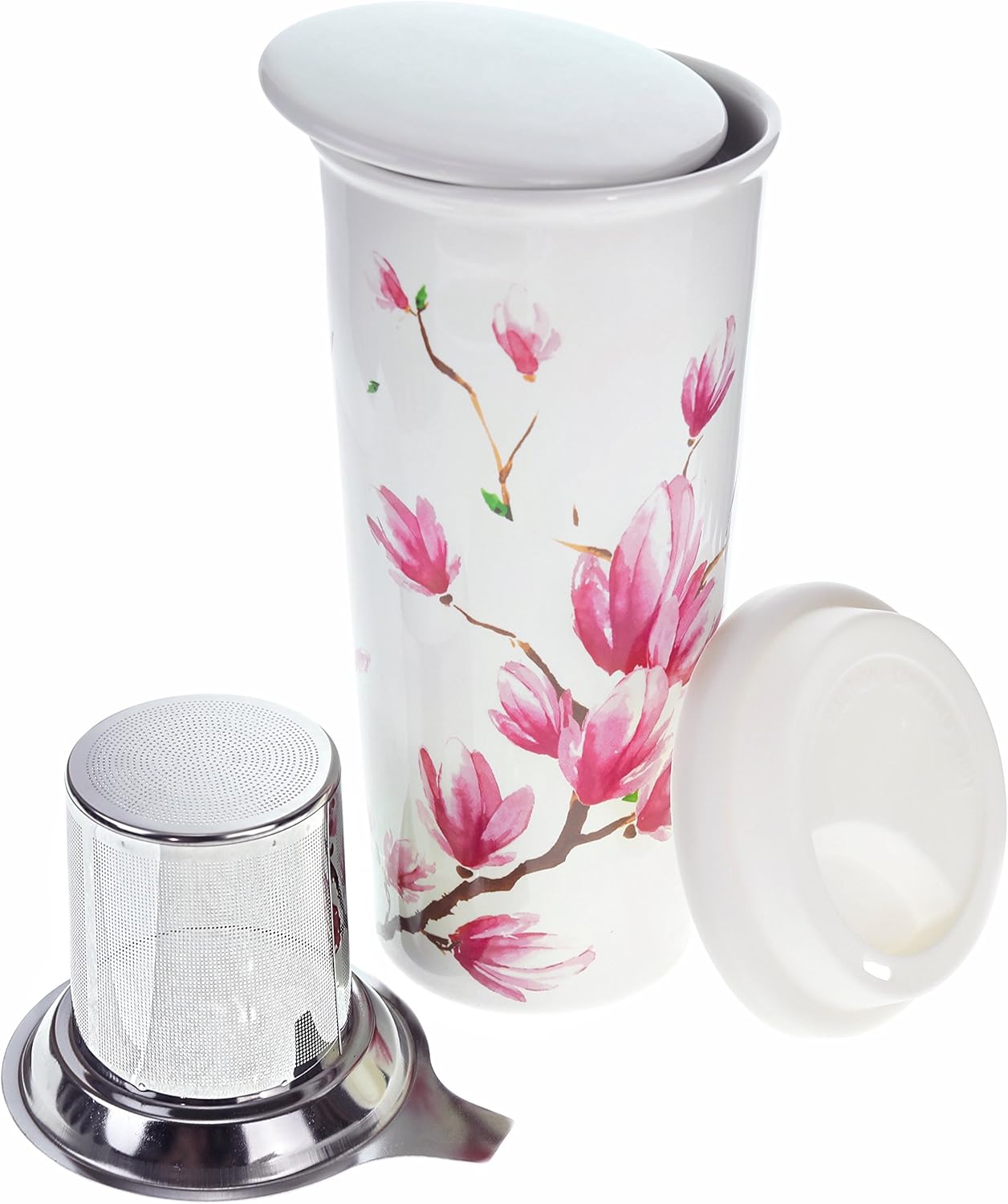 Willow & Everett Modern Double-Walled Ceramic Tea Cup for Hot Drinks, Floral (Like New)