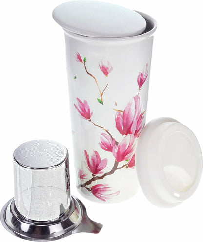 Willow & Everett Modern Double-Walled Ceramic Tea Cup for Hot Drinks, Floral (Like New)