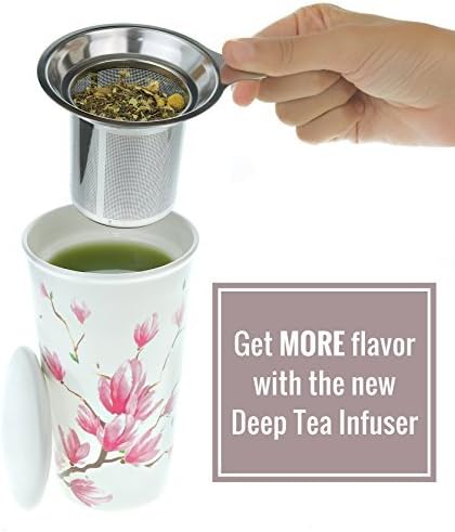 Willow & Everett Modern Double-Walled Ceramic Tea Cup for Hot Drinks, Floral (Like New)