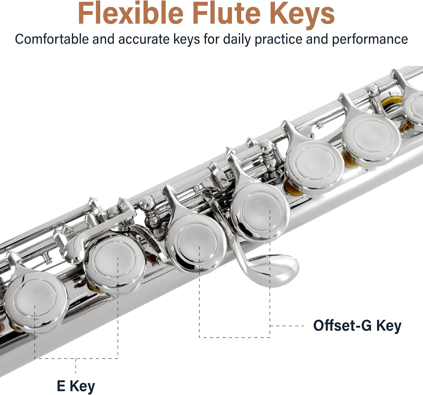 Mendini By Cecilio C Flute, 16-Key Closed Hole w/ Case, Gloves - Silver Nickel (Used)