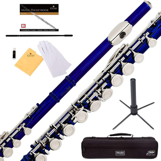 ﻿Mendini MFE+SD+PB Closed Hole C 16-Key Flute w/Case, Stand & Lesson Book - Blue (Like New)