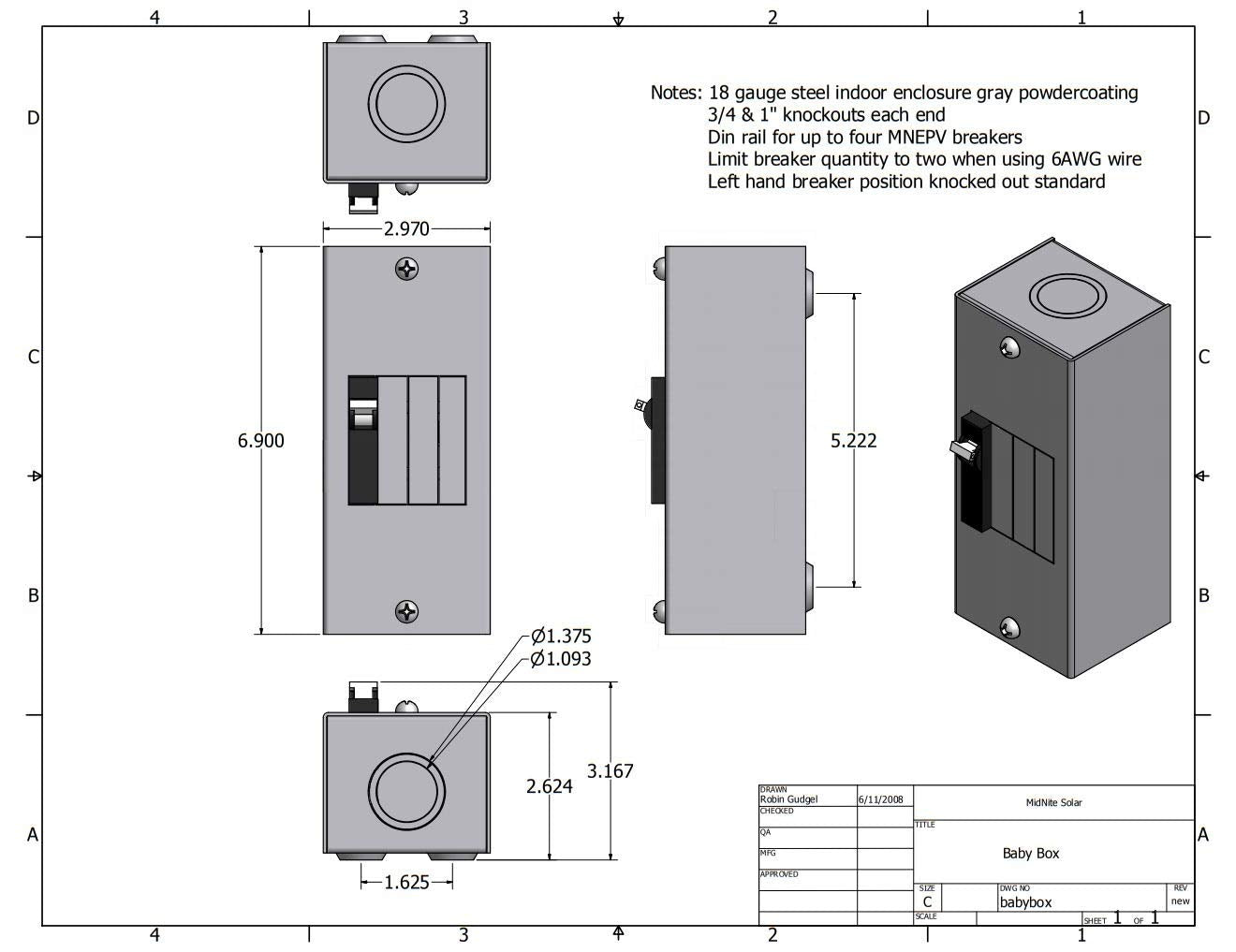 MidNite Solar Battery Enclosure Locking Box Stackable for Expansion, 4 Circuits (Used)
