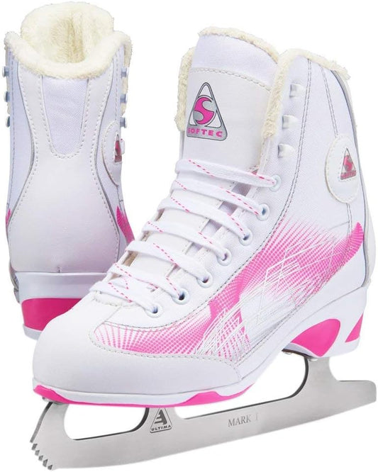 Jackson Ultima Softec Rave Figure Skates with Mark I blade, White/Pink, Youth 9 (Like New)