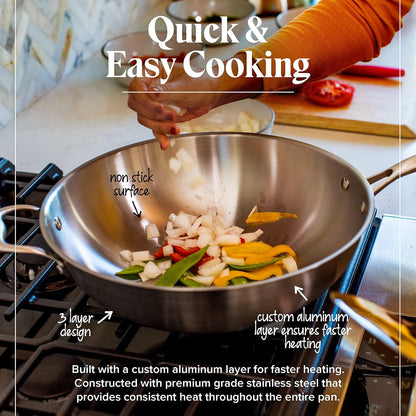 Willow & Everett Stainless Steel Flat Bottom Wok Pan, Scratch Resistant - Silver (Like New, No Retail Box)