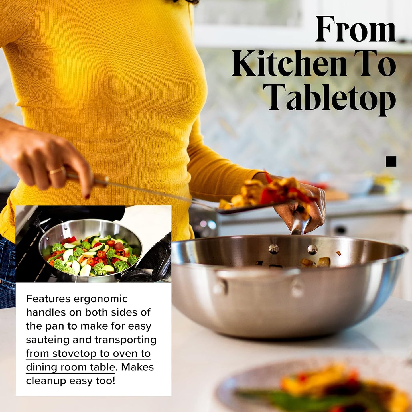 Willow & Everett Stainless Steel Flat Bottom Wok Pan, Scratch Resistant - Silver (Like New, No Retail Box)