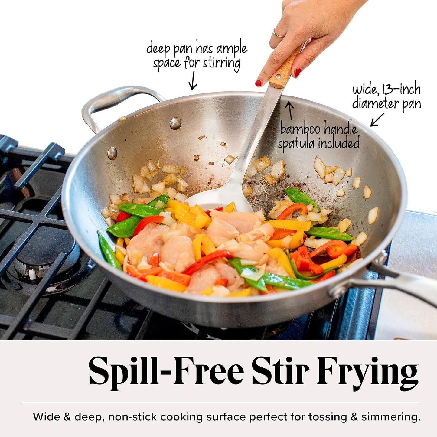 Willow & Everett Stainless Steel Flat Bottom Wok Pan, Scratch Resistant - Silver (Like New, No Retail Box)