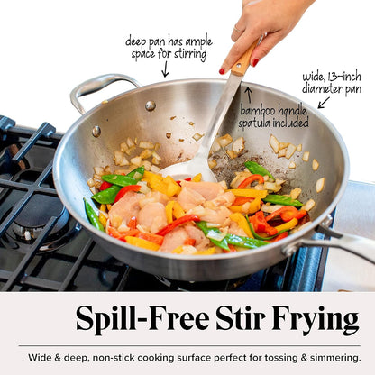 Willow & Everett Stainless Steel Flat Bottom Wok Pan, Scratch Resistant - Silver (Like New, No Retail Box)