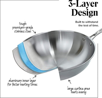 Willow & Everett Stainless Steel Flat Bottom Wok Pan, Scratch Resistant - Silver (Like New, No Retail Box)