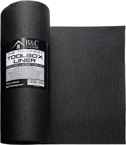 B&C Home Goods Non-Slip Tool Box & Drawer Liner, Adjustable, 16" x 16 ft - Black (New)