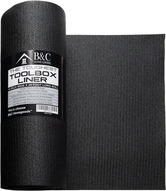B&C Home Goods Non-Slip Tool Box & Drawer Liner, Adjustable, 16" x 16 ft - Black (New)