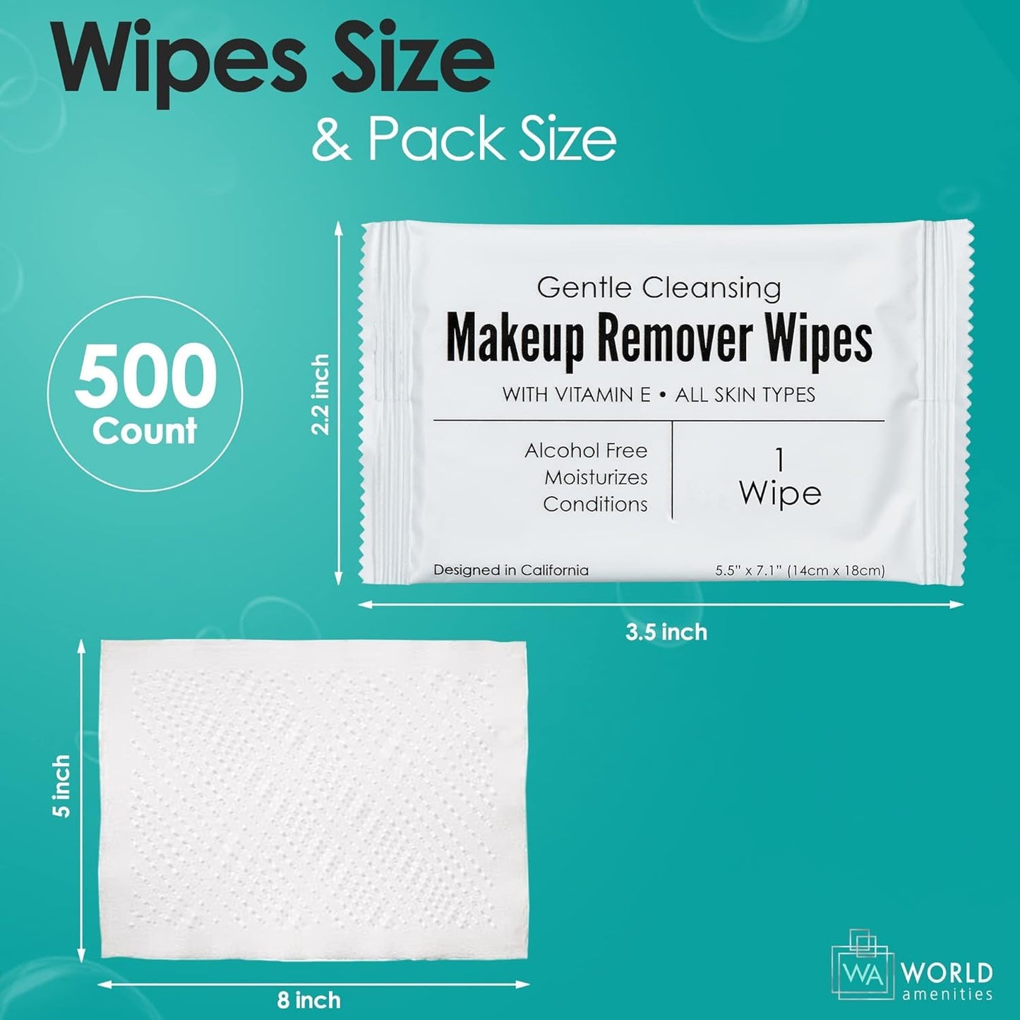 World Amenities Alcohol-Free Makeup Remover Wipes with Vitamin E, 500 Count (Like New)