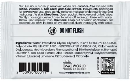 World Amenities Alcohol-Free Makeup Remover Wipes with Vitamin E, 500 Count (Like New)