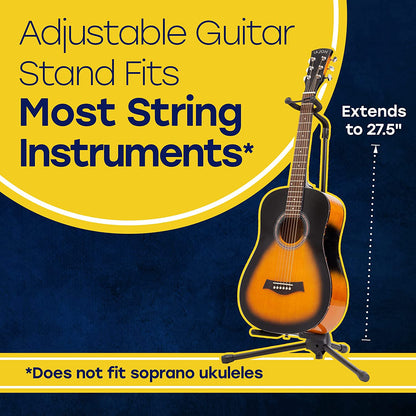 Hola! Music Height Adjustable/Collapsible Guitar Stand w/Padded Neck/Yoke, Black (Used)