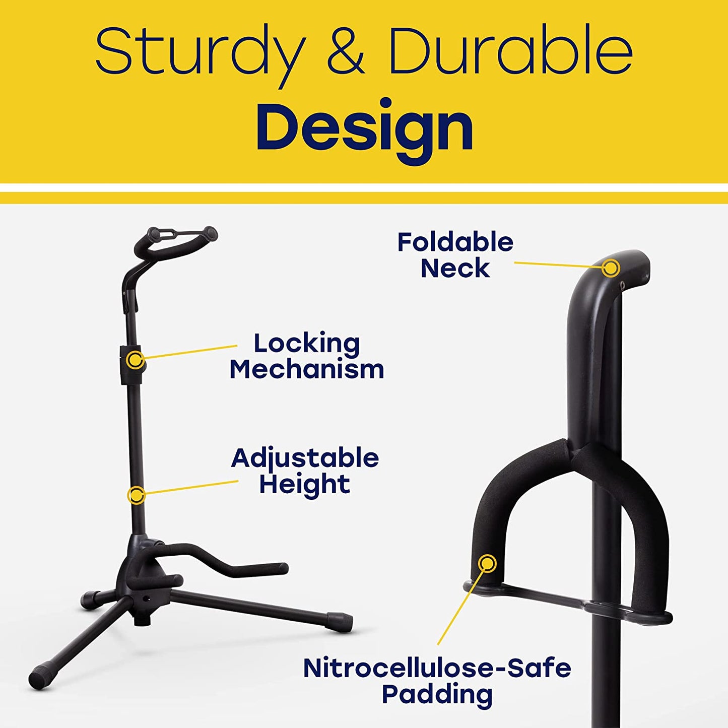 Hola! Music Height Adjustable/Collapsible Guitar Stand w/Padded Neck/Yoke, Black (Used)