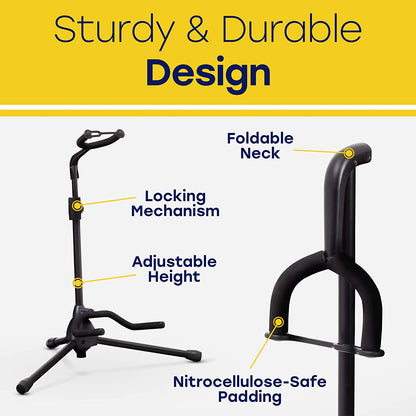 Hola! Music Height Adjustable/Collapsible Guitar Stand w/Padded Neck/Yoke, Black (Used)